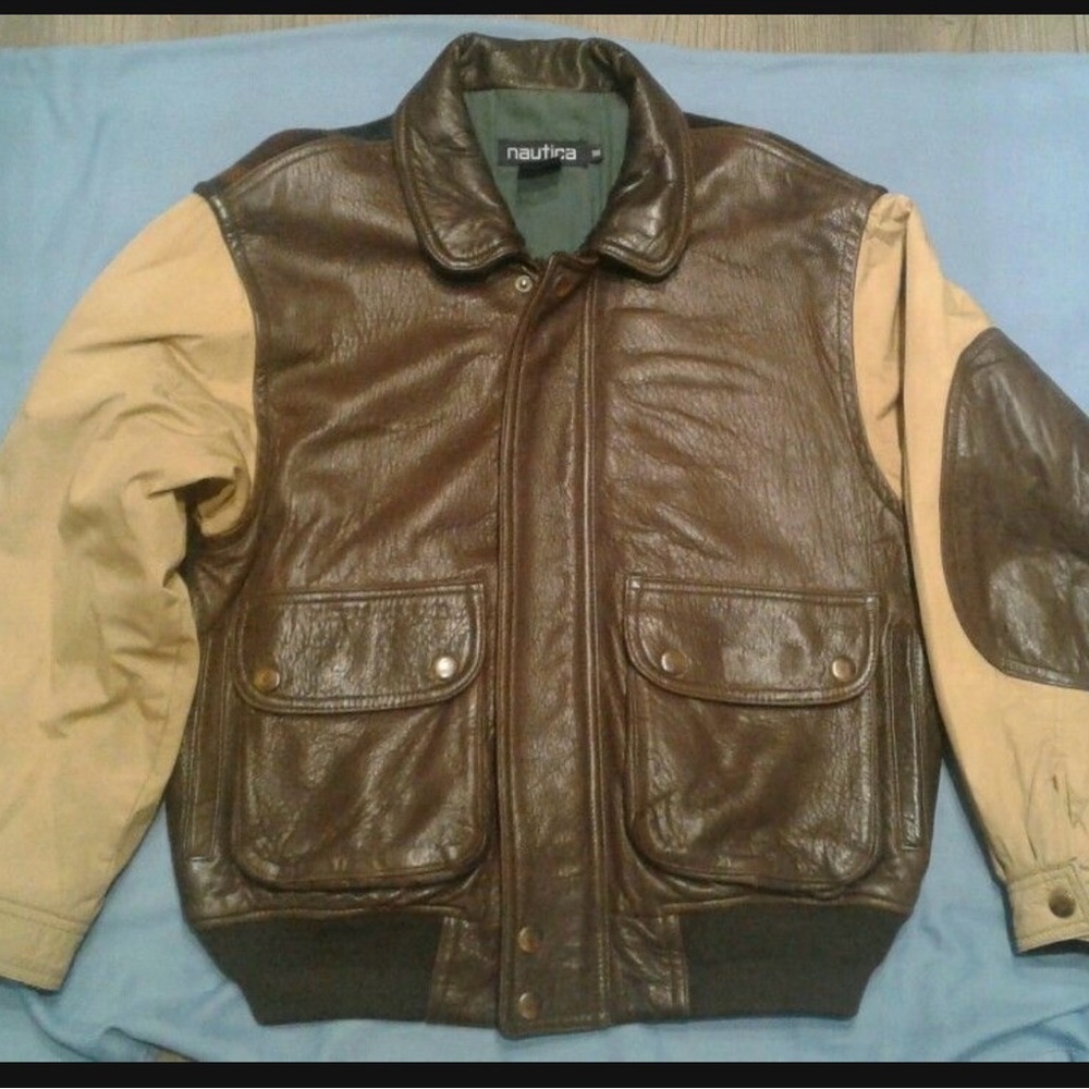 Nautica leather and Wool men’s bomber jacket
